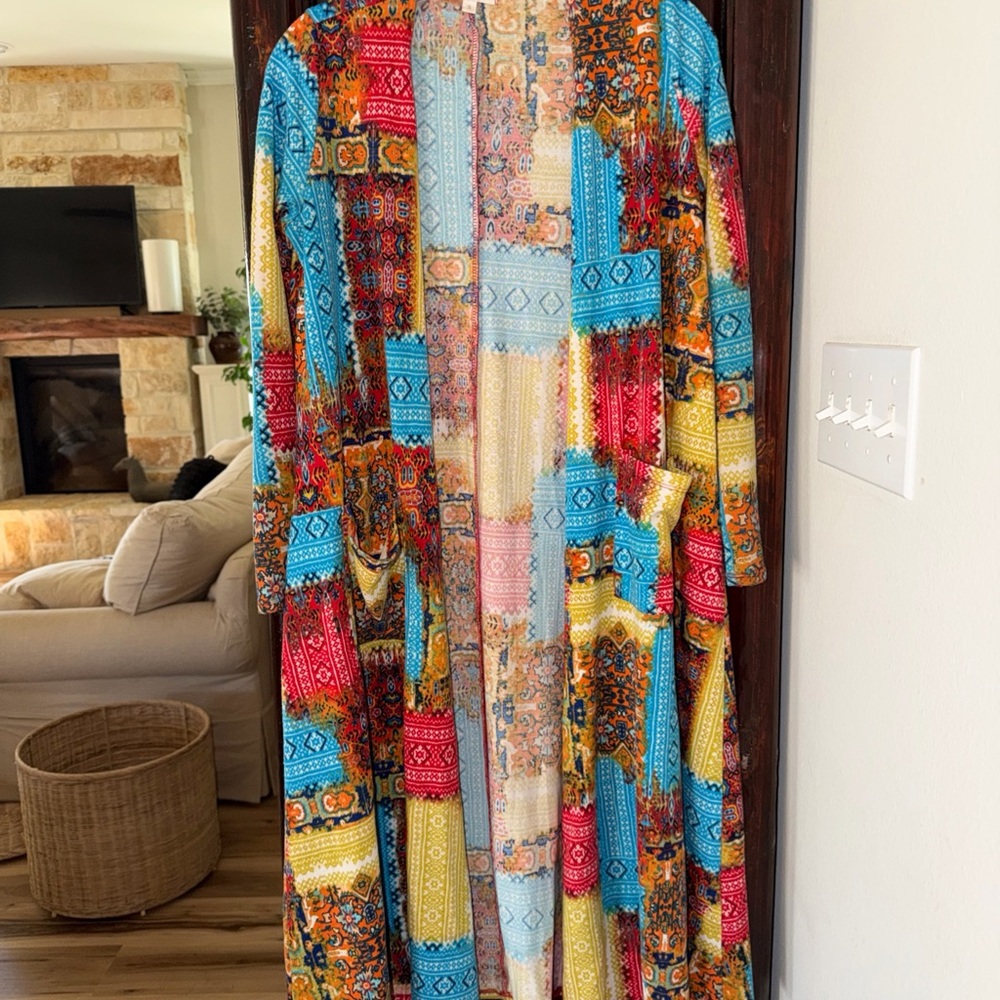 Colorful Patchwork Cotton long cardigan boho lagenlook artsy festival